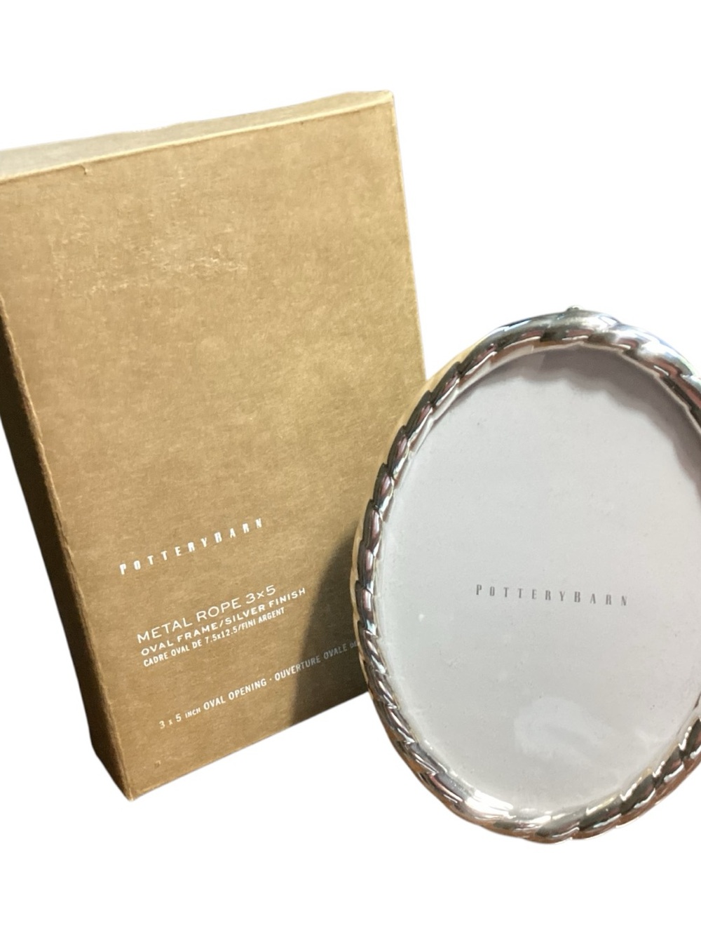 Pottery Barn NEW in box Metal Rope 3X5 Oval Frame Silver Finish